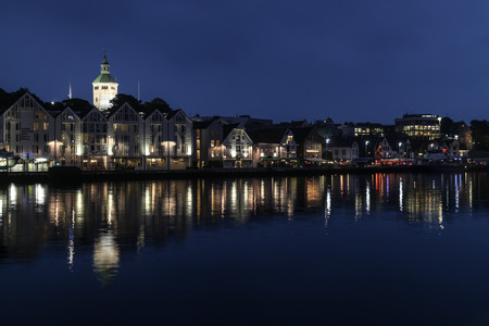 Reflection in the port city riverの写真素材