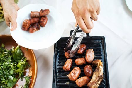 Street food at the wedding or another catered event dinner.の写真素材