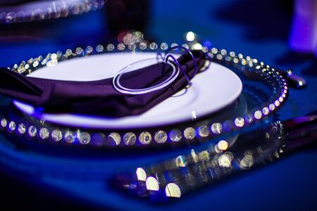 Table set for wedding or another catered event dinner.の写真素材