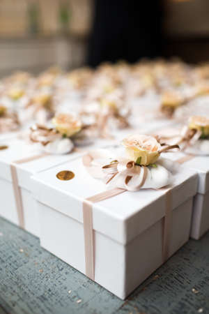 Gift or present box with flower at the wedding.の写真素材