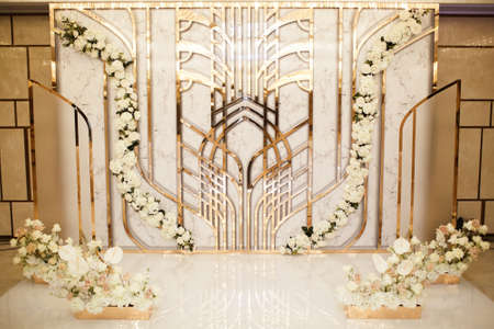 Table set for wedding or another catered event dinner.の写真素材