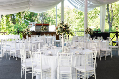 Tent in the forest for a wedding party.