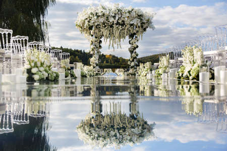 Elegant banquet hall for a wedding party.の写真素材