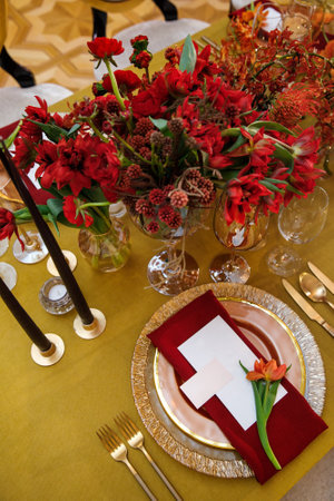Decorated served table for wedding party or other event.の写真素材
