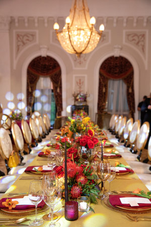Decorated served table for wedding party or other event.の写真素材
