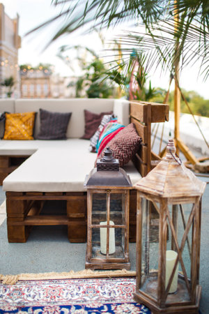 Decorated photo area at a wedding partyの写真素材