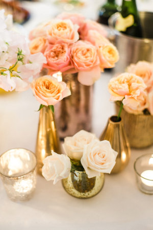 Bouquet of flowers in vase on the wedding table.の写真素材