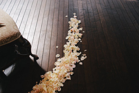 Path of rose petals at the wedding ceremony.の写真素材