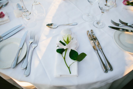 Decorated served table for wedding party or other event.の写真素材
