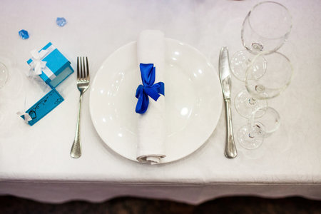 Decorated served table for wedding party or other event.の写真素材
