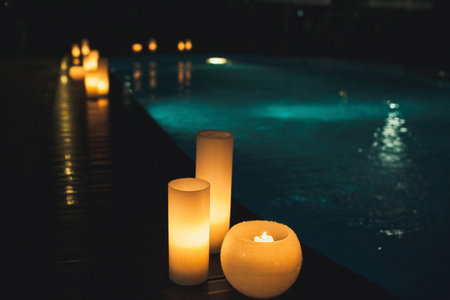 Candles on the table at the wedding party.の写真素材