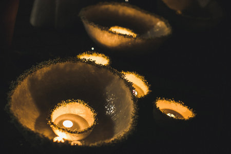 Candles on the table at the wedding party.の写真素材