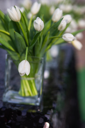 Bouquet of flowers in vase on the wedding table.の写真素材