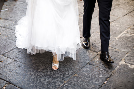 Bride and groom on their wedding day.の写真素材
