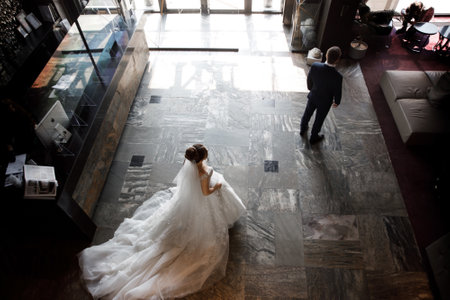 Bride and groom on their wedding day. First meetingの写真素材