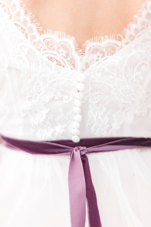 Bride in the morning during wedding preparations.の写真素材