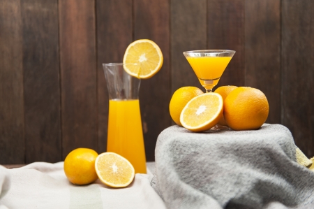 still life with drinking fresh orange juiceの写真素材