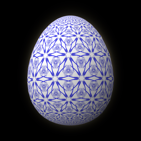 Happy Easter - Frohe Ostern, Artfully designed and colorful easter egg, 3D illustration on black backgroundの写真素材