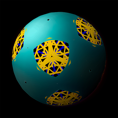 Artfully designed and colorful ball, 3D illustration on black background