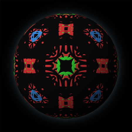 Artfully designed and colorful ball, 3D illustration on black backgroundの写真素材