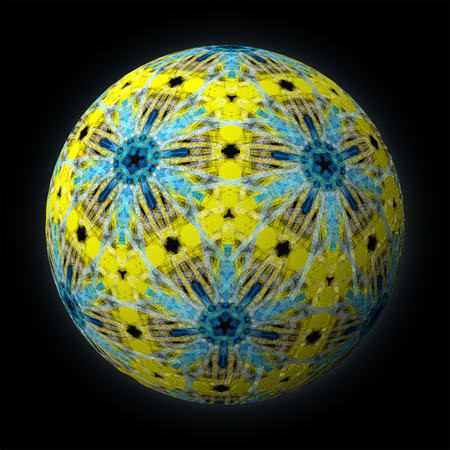 Artfully designed and colorful ball, 3D illustration on black backgroundの写真素材