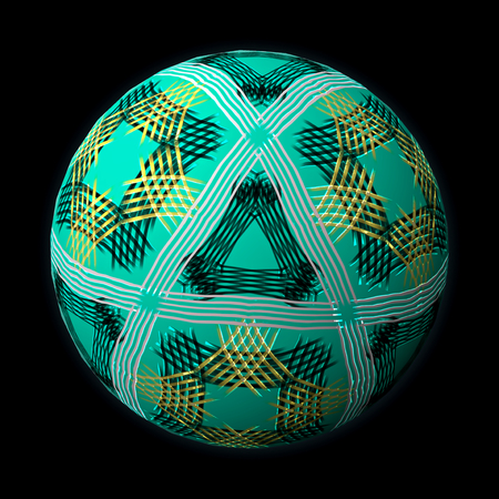 Artfully designed and colorful ball, 3D illustration on black background