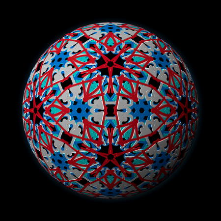 Artfully designed and colorful ball, 3D illustration on black backgroundの写真素材