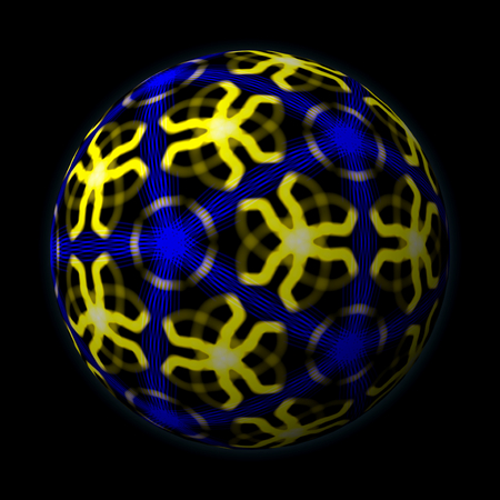 Artfully designed and colorful ball, 3D illustration on black backgroundの写真素材