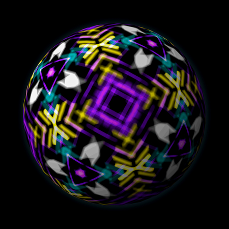 Artfully designed and colorful ball, 3D illustration on black backgroundの写真素材