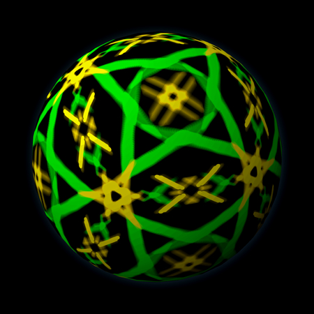 Artfully designed and colorful ball, 3D illustration on black backgroundの写真素材