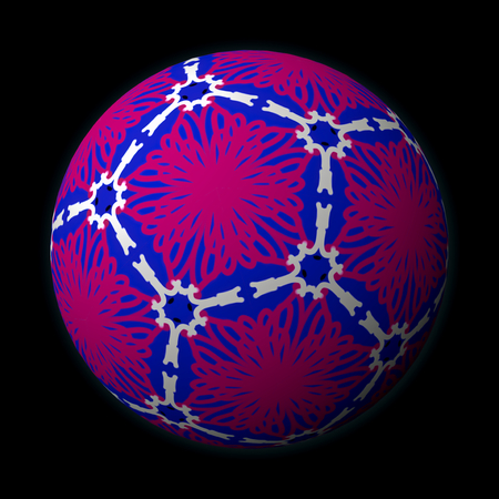 Artfully designed and colorful ball, 3D illustration on black background