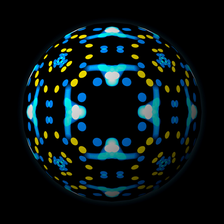Artfully designed and colorful ball, 3D illustration on black backgroundの写真素材