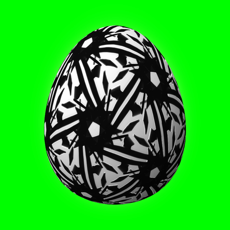 Happy Easter - Frohe Ostern, Artfully designed and colorful easter egg, 3D illustration on green backgroundの写真素材