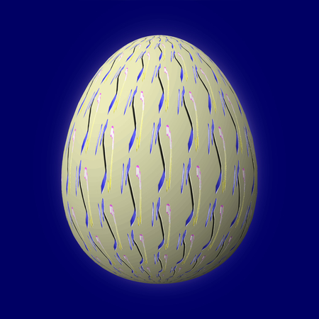 Happy Easter - Frohe Ostern, Artfully designed and colorful easter egg, 3D illustration on blue backgroundの写真素材