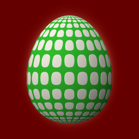 Happy Easter - Frohe Ostern, Artfully designed and colorful easter egg, 3D illustration on red backgroundの写真素材