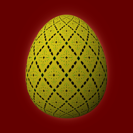 Happy Easter - Frohe Ostern, Artfully designed and colorful easter egg, 3D illustration on red backgroundの写真素材