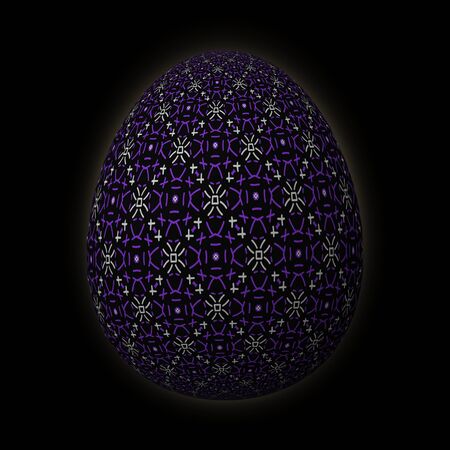 Happy Easter - Frohe Ostern, Artfully designed and colorful easter egg, 3D illustration on black backgroundの写真素材