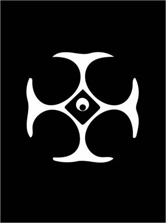 Ornate abstract white symbol on black backgroundの写真素材