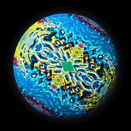Artfully designed and colorful ball, 3D illustration on black background