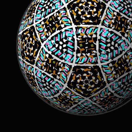 Artfully designed and colorful ball, 3D illustration on black background