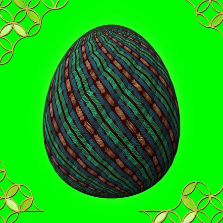 Colorful 3D easter egg with frame on green backgroundの写真素材