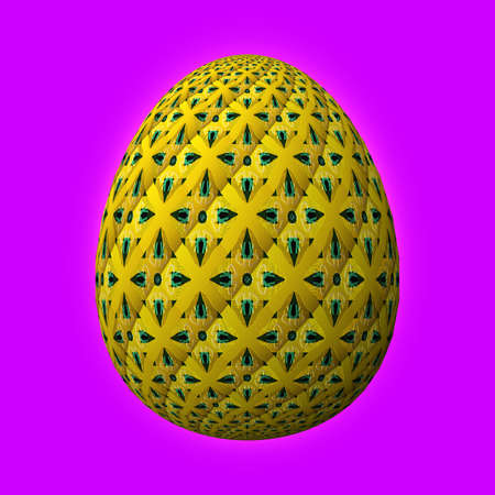 Happy Easter, Artfully designed and colorful 3D easter egg, 3D illustration on purple backgroundの写真素材