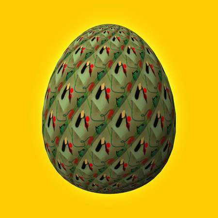 Happy Easter, Artfully designed and colorful 3D easter egg, 3D illustration on yellow backgroundの写真素材
