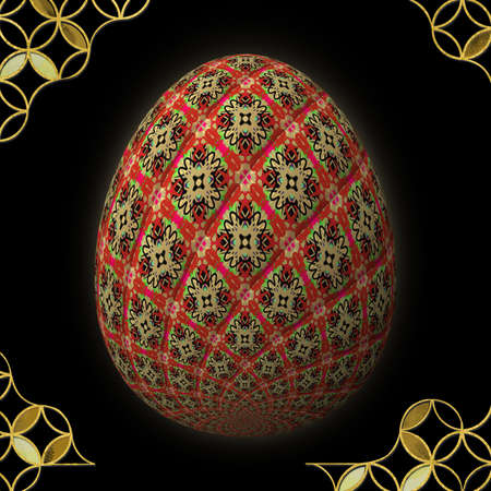 Happy Easter, Artfully designed and colorful 3D easter egg, 3D illustration on black background with frameの写真素材