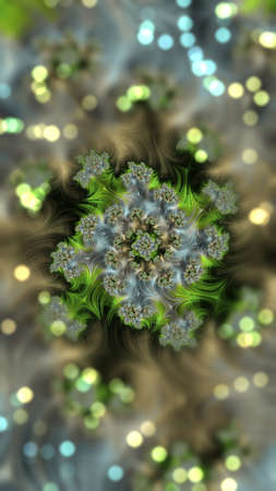 Digitally designed abstract 3D fractal background with bokeh opticsの写真素材