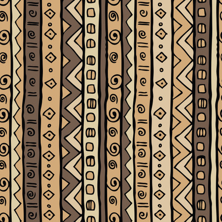 Seamless hand draw abstract ornament. Vector  illustration. Ethnic ornament in brown colours.のイラスト素材