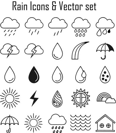 Rainy weather icon set in thin line style. Vector illustration.のイラスト素材