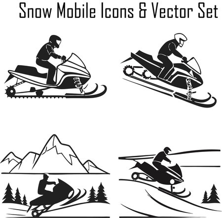 Snowmobile icons set, black and white version, vector illustration.のイラスト素材