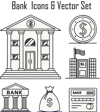 Bank and finance icons set. Outline illustration of bank and finance vector icons for web designのイラスト素材