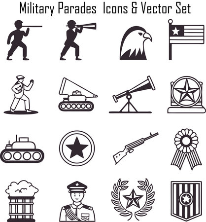 Military and military icons set. Vector illustration for design and web.のイラスト素材